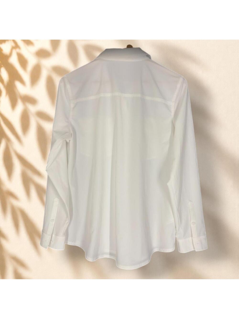 Eddie Bauer Shirt Women M Medium White Button Up Collared Long Sleeve Pockets - Picture 2 of 7